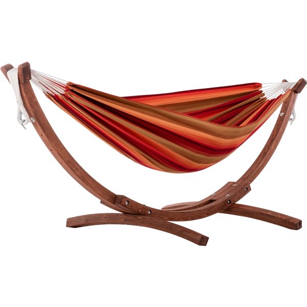 Vivere Sunbrella Hammock with Solid Pine Arc Stand - Sunset