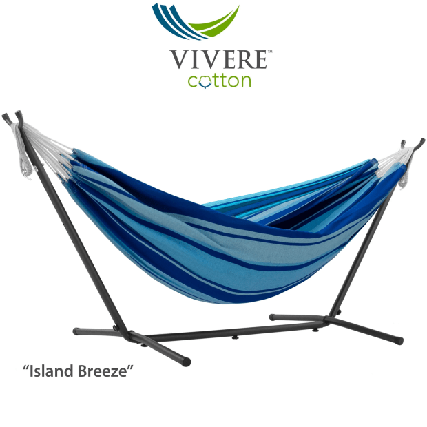 Vivere Double Cotton Hammock with 9' Stand - Island Breeze