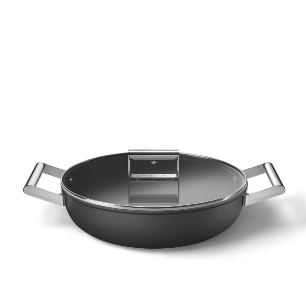 SMEG 11” Skillet - Deep Pan with Lid - 2 Handles 28cm - Matte Black #1