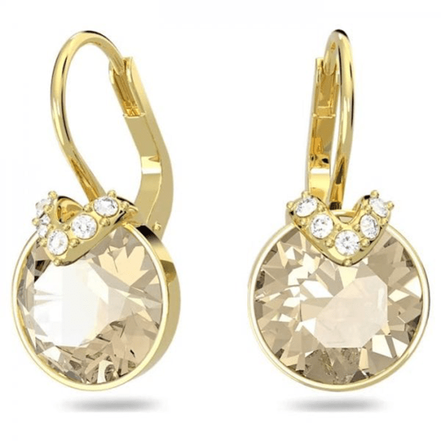 Swarovski Bella V Drop Earrings Round Cut - Gold Tone, Gold-Tone Plated