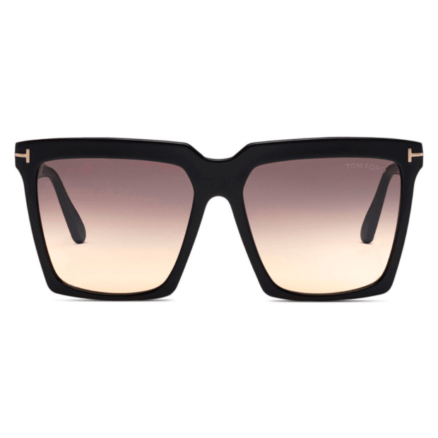 Tom Ford Sabrina Womens Sunglasses - Shiny Black, Smoke Gradient Yellow Lenses