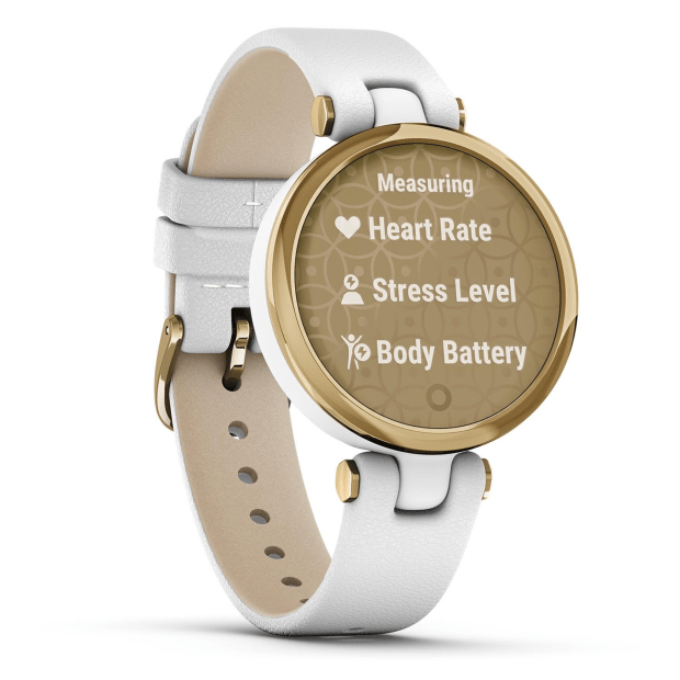 Garmin® Lily™ Classic Edition Smartwatch Light Gold Bezel White Case Italian Leather Band - 34MM