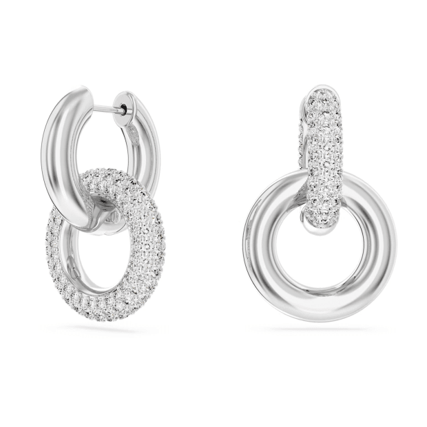 Swarovski Dextera Hoop Earrings, Asymmetrical Design, Interlocking Loop, White, Rhodium Plated **NEW**