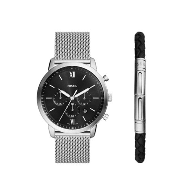 Fossil Neutra Silver Mens Watch with Bracelet Gift Set