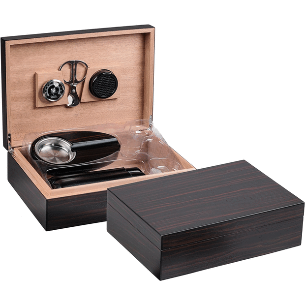 50 Ct. Ebony humidor gift set with matching cigar accessories - Davenport #1
