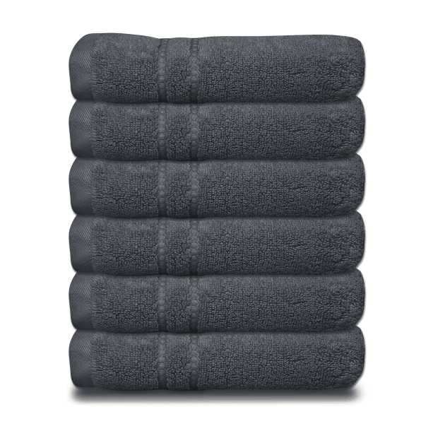 Cuddle Down PORTOFINO 100% Zero Twist Ring Spun Cotton Hand Towel Set of 6 - CHARCOAL