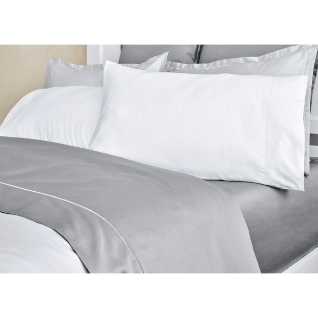 Cuddle Down RENAISSANCE STRIPE Collection 100% Cotton Sateen 300TC 3- Piece Duvet Cover Set - LIGHT GREY - QUEEN