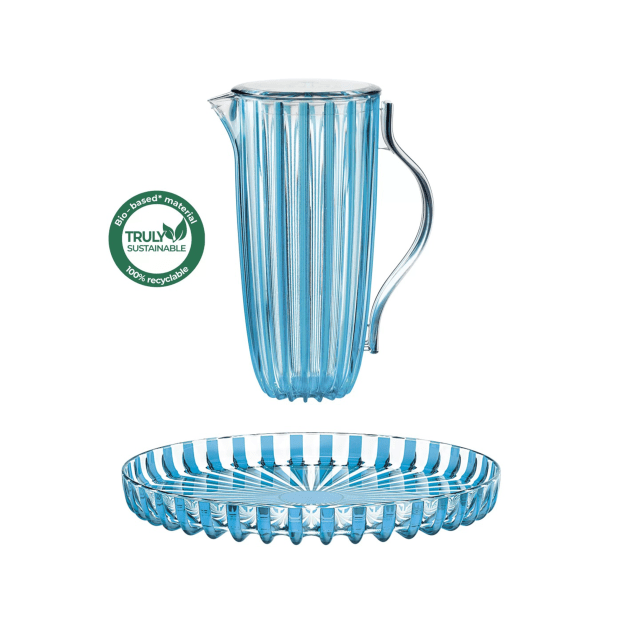 Guzzini DOLCE VITA 100% Recyclable Bio-Based Fine Acrylic Pitcher/Lid With Serving Tray - 2 Piece Set - BLUE/CLEAR #1
