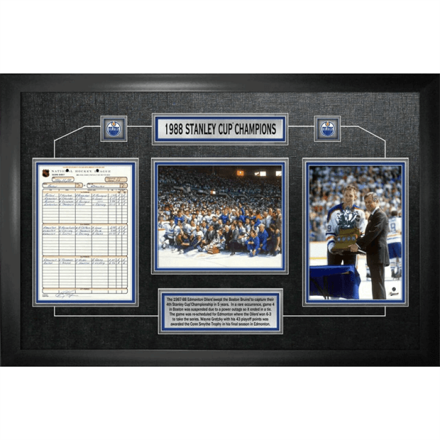 Frameworth Edmonton Oilers Framed Tribute Collage to 1988 Stanley Cup Champions with Scoresheet