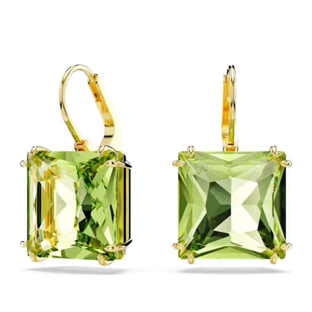 Swarovski - Millenia Drop Earrings - Square Cut - Green / Gold