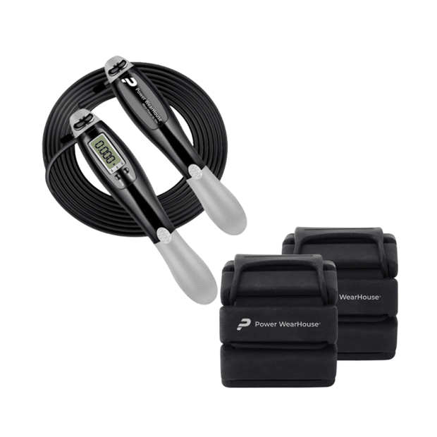 Power WearHouse - Power Weighted Jump Rope – Black & Plus 2 Wrist Ankle Weights - Black #1
