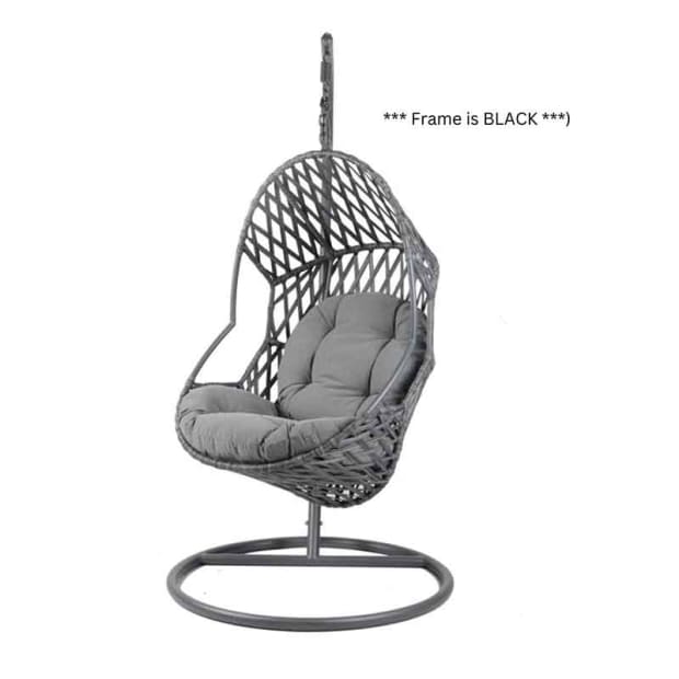 Backyard Lifestyles - Swing Chair (Rope) w/ Waterproof Cushion (Black Frame + Gray Cushion) #1