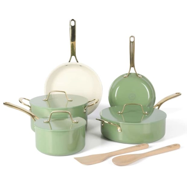 Martha Stewart Galway 10-Piece Premium Non-stick PFA Free Cookware Set - Sage