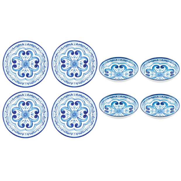 Collection Melamine Blues 4 assiettes plates et 4 bols à soupe/pâtes de Guzzini #1
