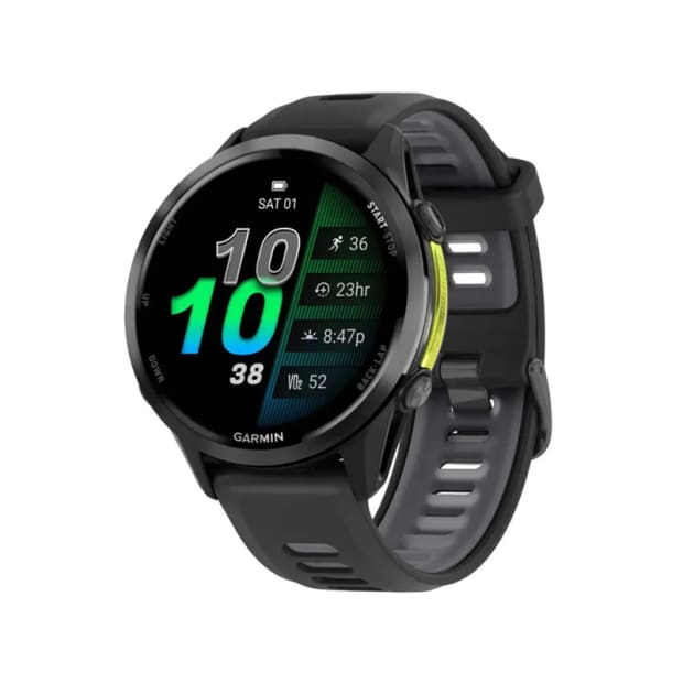 Garmin® Forerunner® 970 Carbon Gray DLC Titanium with Black Case and Black/Translucent Whitestone Band 47mm