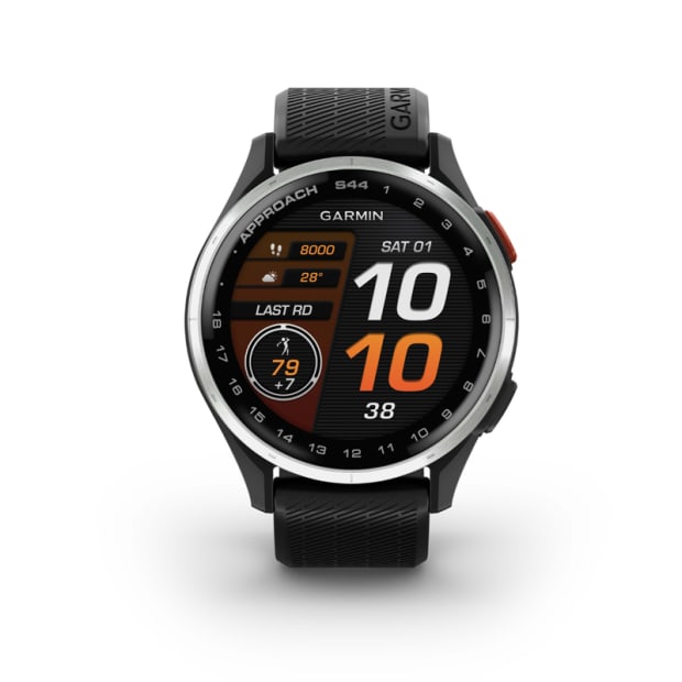 Garmin® Approach® S44 Silver Aluminum Bezel with Black Silicone Band 43 mm Smartwatch