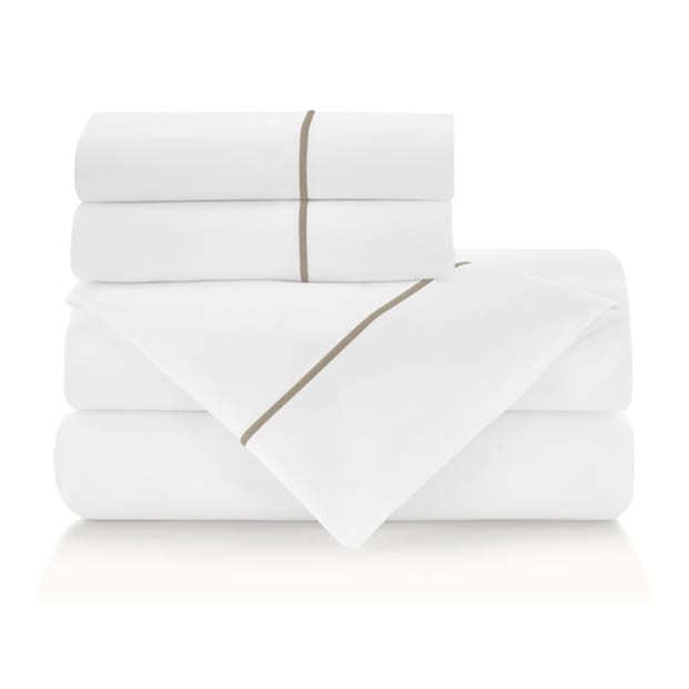 Cuddle Down Hotel 300TC 4-Piece Sheet Set - White/Stone-King