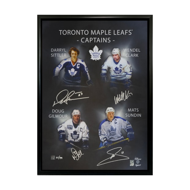 Frameworth Mats Sundin, Darryl Sittler, Wendel Clark, and Doug Gilmour Multi Signed Framed 20x29 Toronto Maple Leafs Captains Canvas (Limited Edition of 99)
