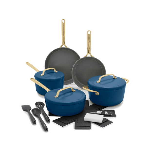 GreenPan ™ GP5 Colors Ceramic Nonstick 11-Piece Cookware Set Champagne Handles - Marine Blue