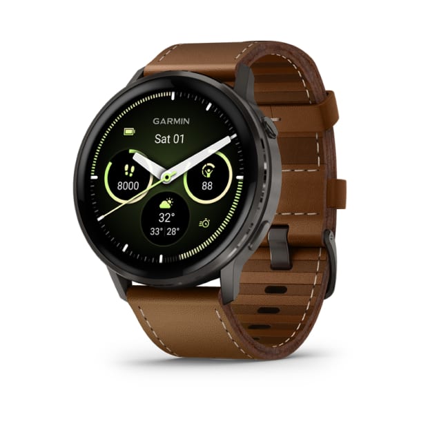 Garmin® Venu® 4 45mm Smartwatch-Slate with Black Silicone Band & Brown Leather Band #1