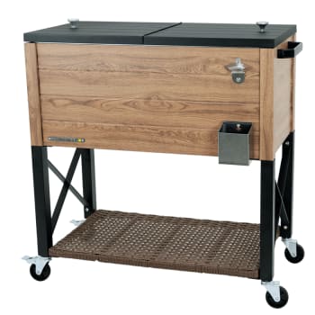 Permasteel - 80QT Rustic Wood Grain Patio Cooler w/Wicker Shelf