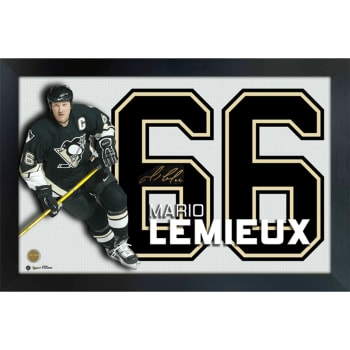 Frameworth Mario Lemieux Deluxe Framed Printed Glass Collage with embedded Signature