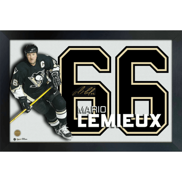 Frameworth Mario Lemieux Deluxe Framed Printed Glass Collage with embedded Signature