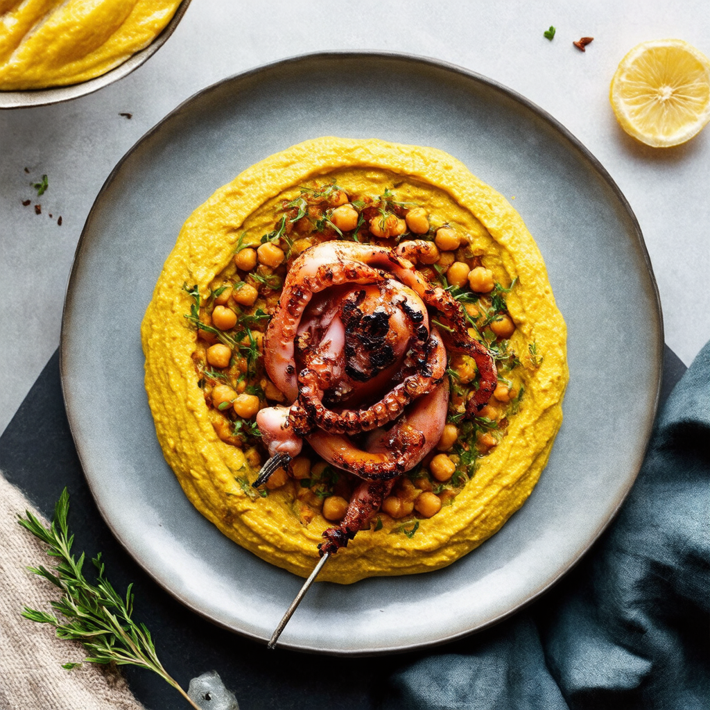 Grilled Octopus with Charred Lemon and Spiced Chickpea Purée - Pantry Bliss