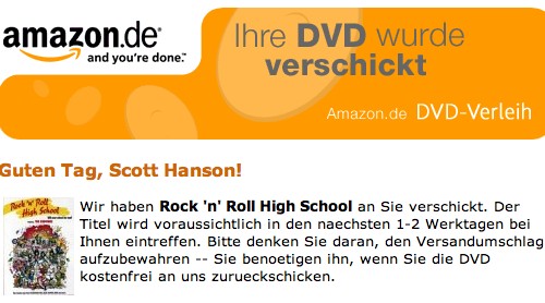 Ihre DVD wurde verschickt
