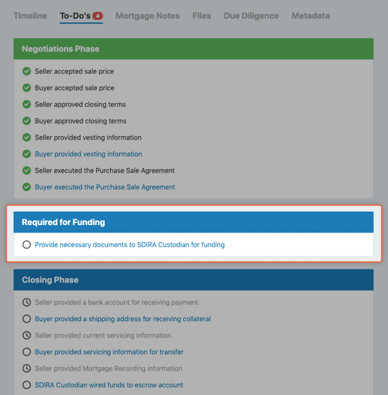 Screenshot of Paperstac To-Do list with Required for Funding section highlighted