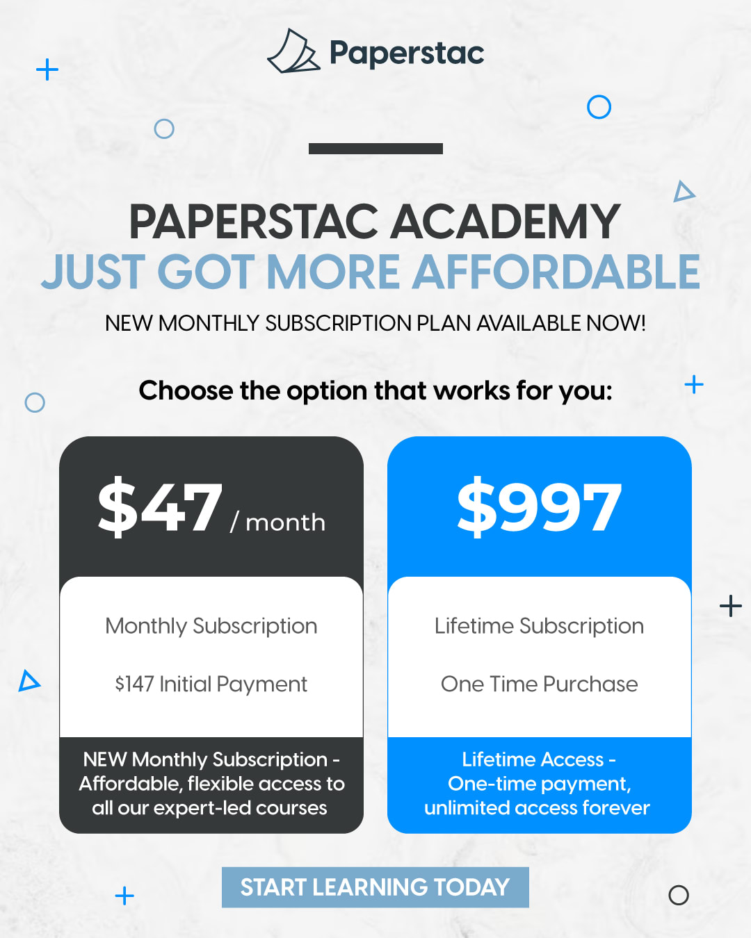 Paperstac Academy Subscription Options