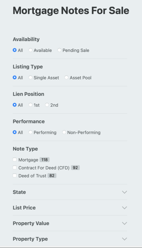 notes for sale filter your search using deed of trust and mortgage 