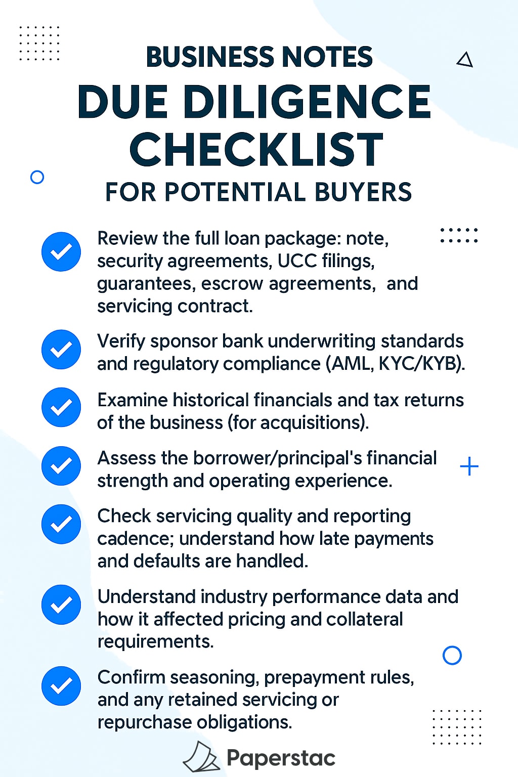 business note due diligence checklist
