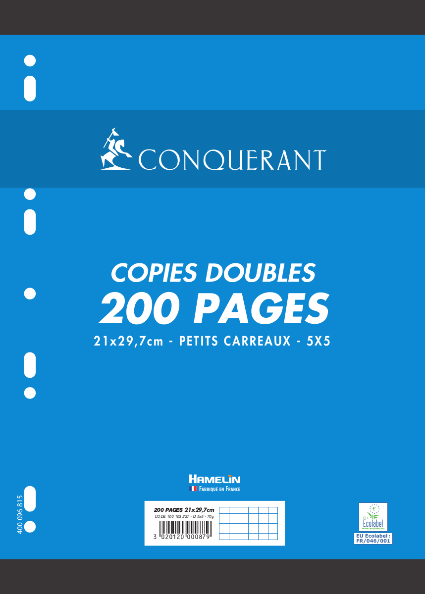 Copies doubles Blanc A4 non perforé Petits carreaux 200 pages