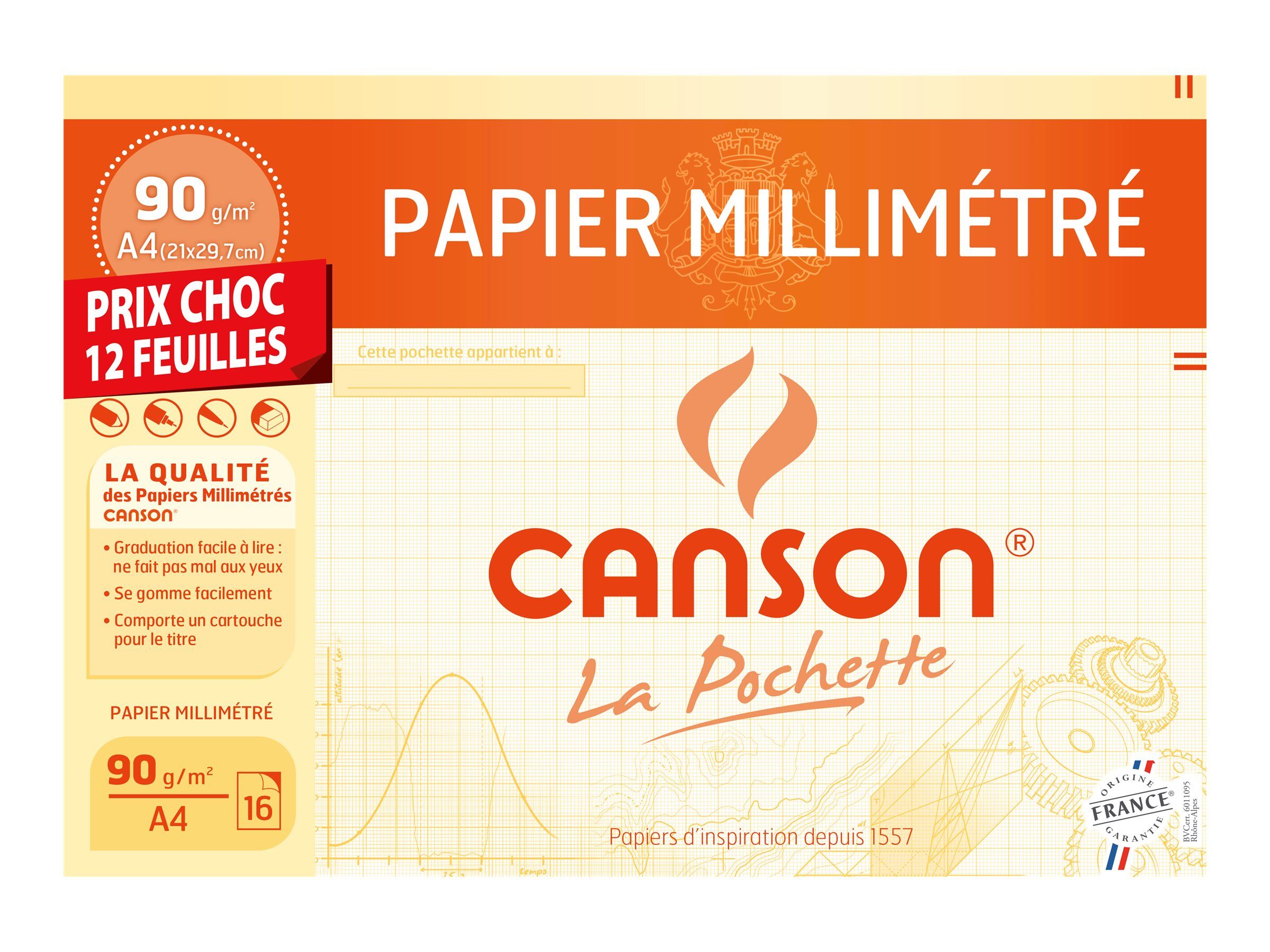 CANSON - Pochette papier à dessin millimétré - 12 feuilles - A4 - 90 g/m²