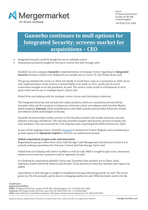Gunnebo Continues To Mull Options For Integrated Security Screens Market For Ac Cee M A And Private Equity Forum