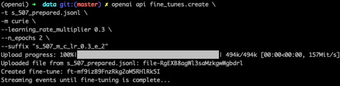 creating a fine tune with the OpenAI CLI