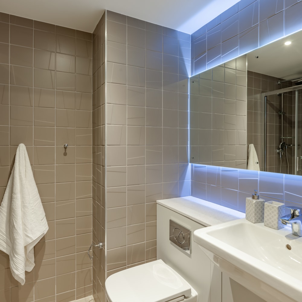 Ensuite bathroom with a shower, toilet and sink