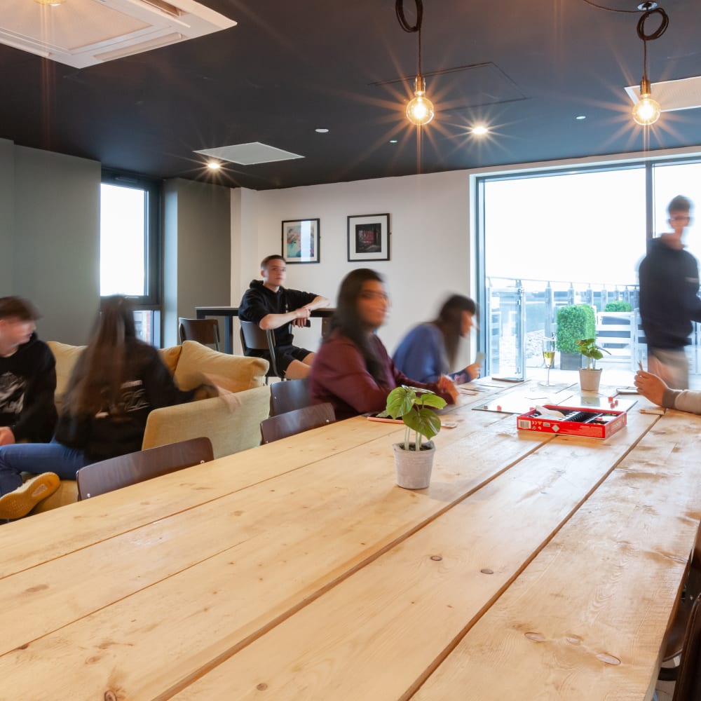 Sky lounge with a table and social space