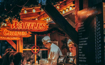 Stand at a Christmas market selling waffles and crepes