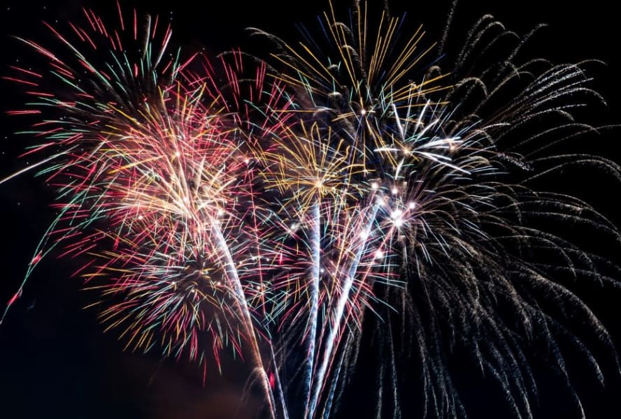 Red, gold and silver fireworks