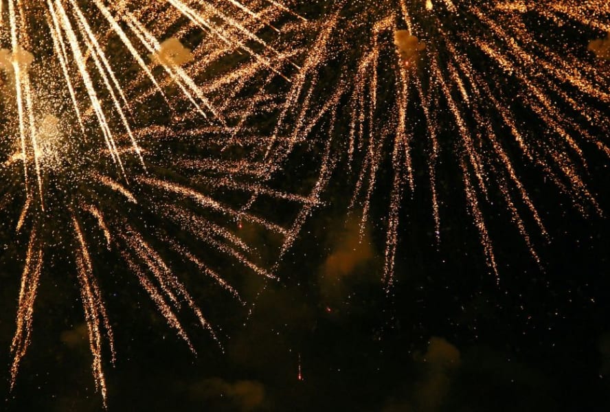 Gold fireworks in the sky