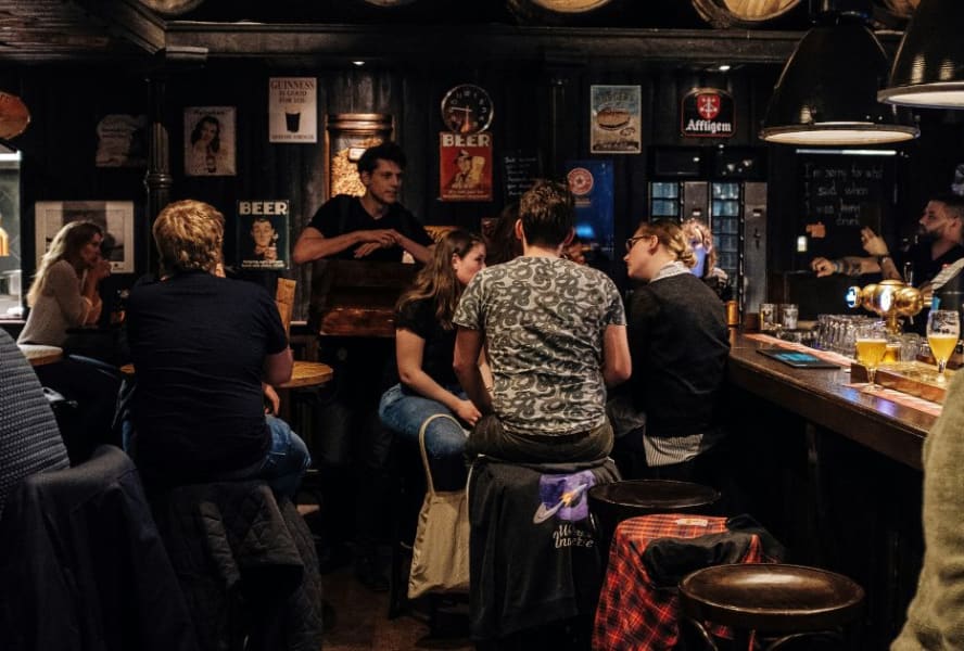 Busy pub with a bar