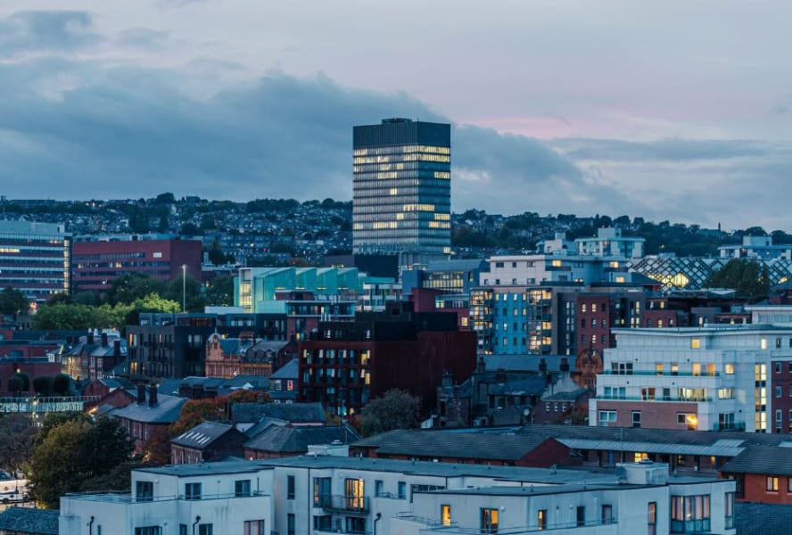 Cityscape of Sheffield on an evening