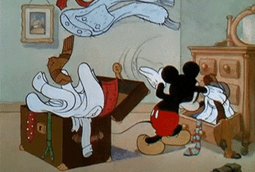 Micky mouse packs his bags for university