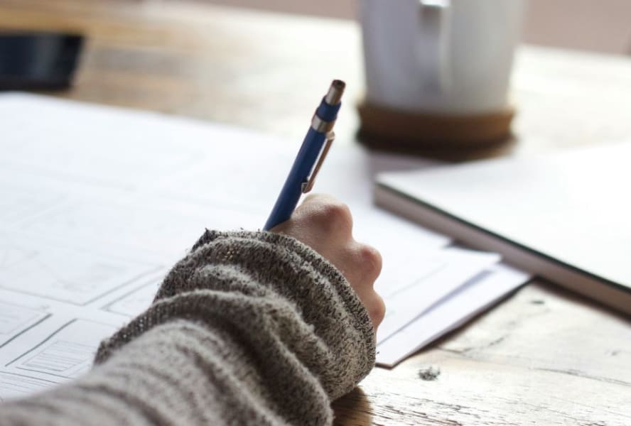 Hand writing on a worksheet