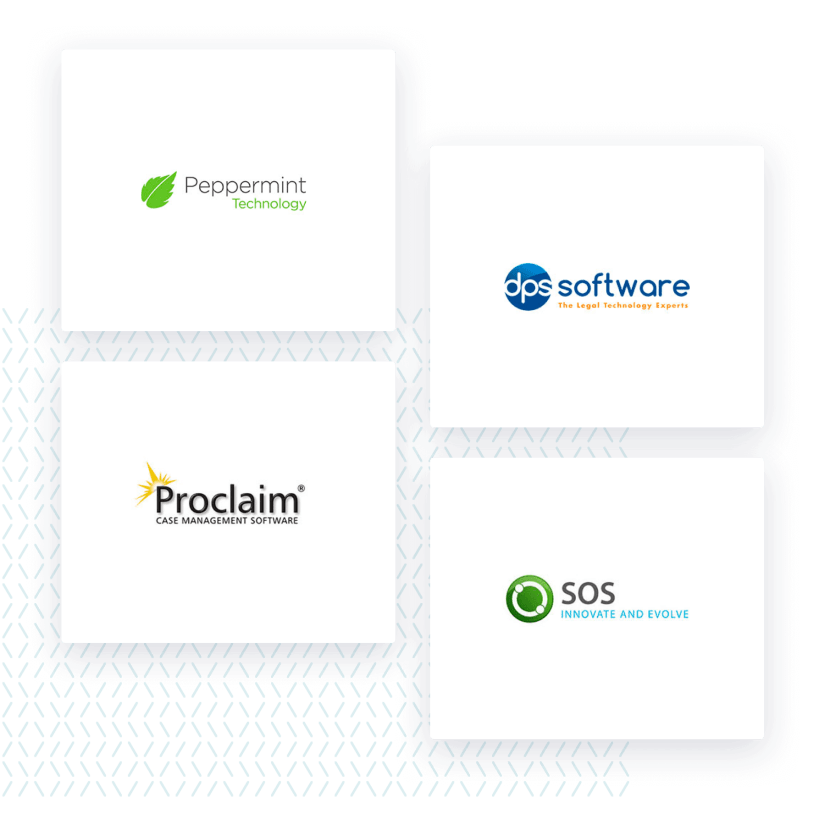 Four white blocks with logos on for