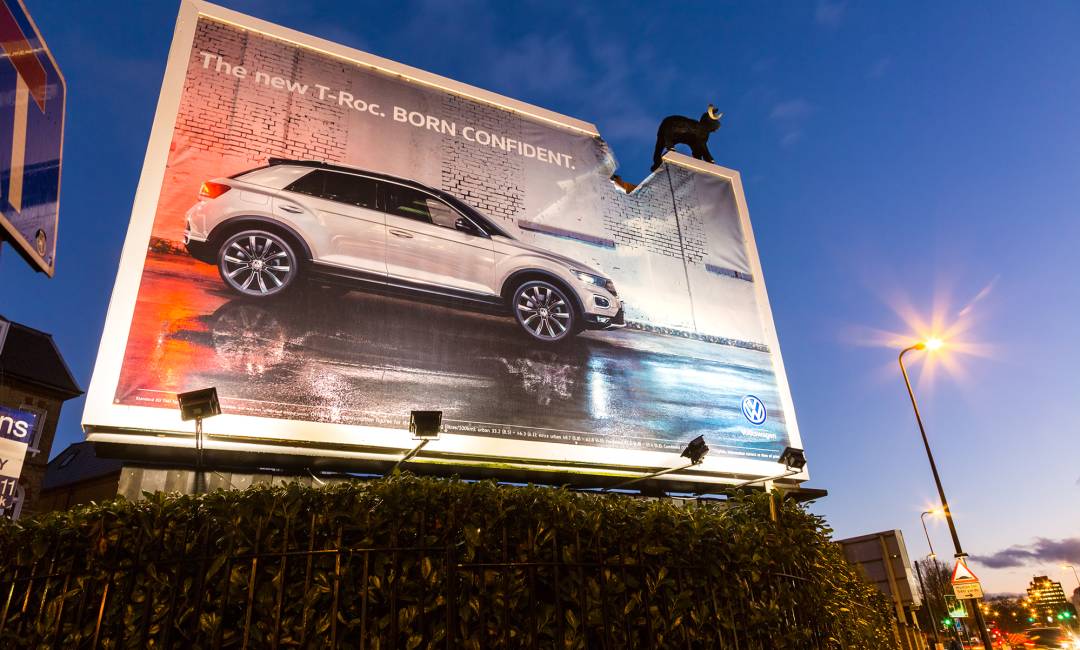Clear Channel Create campaign that feature the new VW T-Roc that says Born Confident.