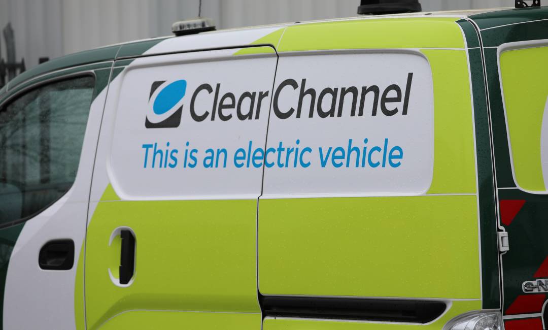 The side of a Clear Channel UK electric vehicle