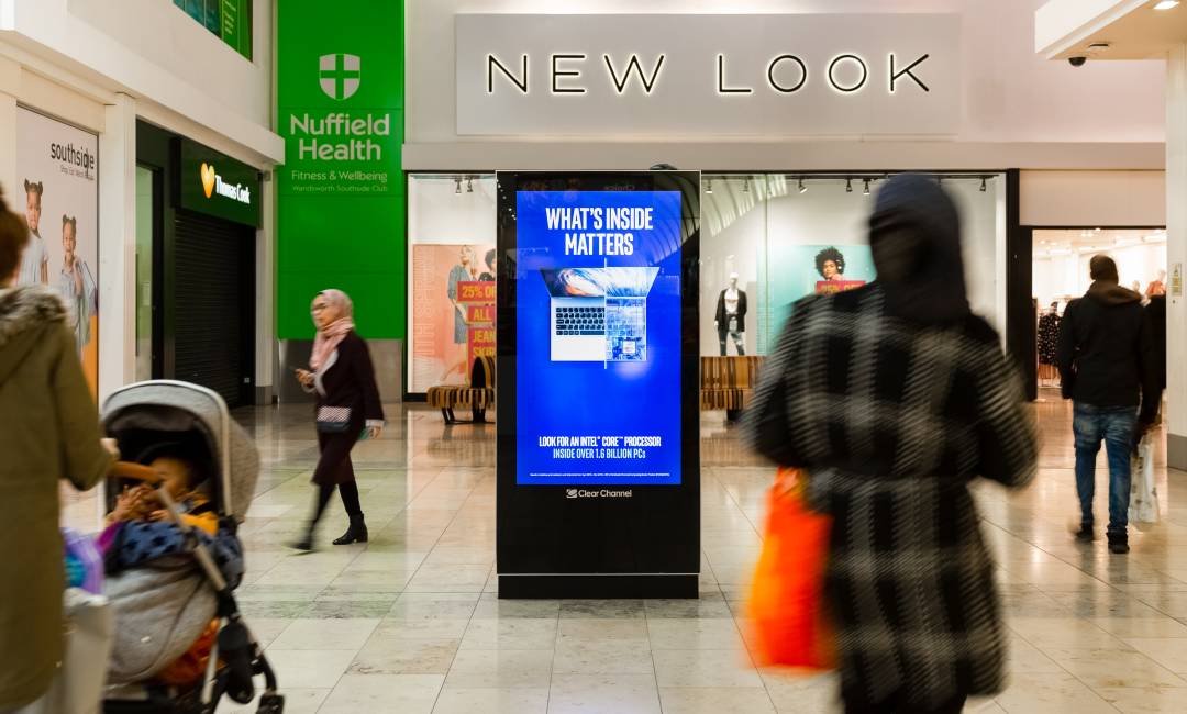 A Adshel live panel inside a mall.